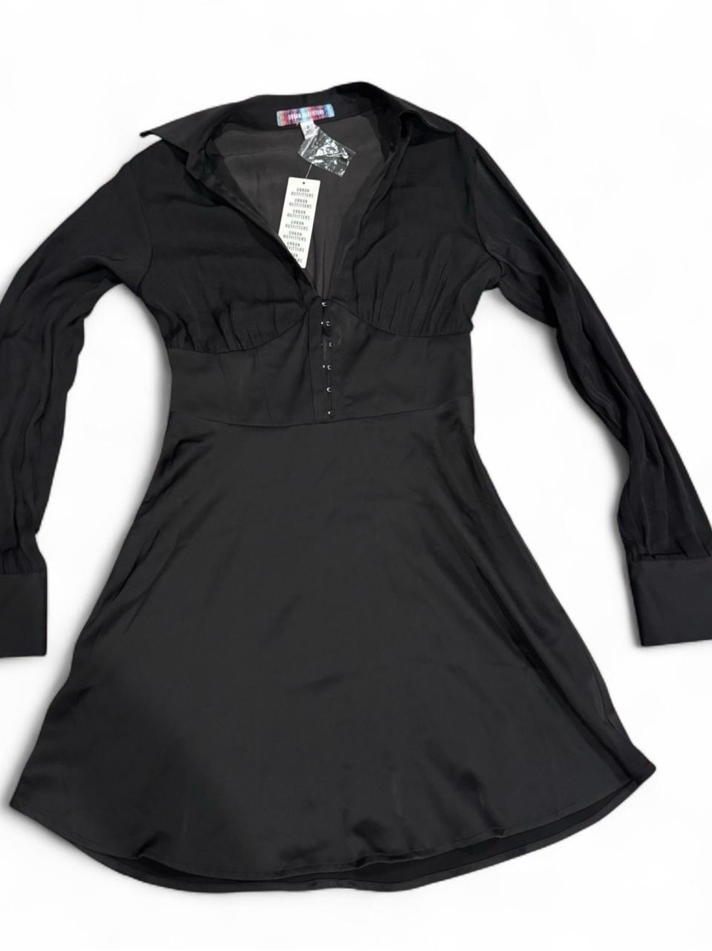 Urban Outfitters Black Long-Sleeve Button-Front A-Line Dress